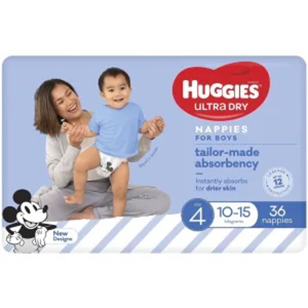 Huggies Ultra Dry Nappies Boys Size 4 (10-15kg) 36 Pack